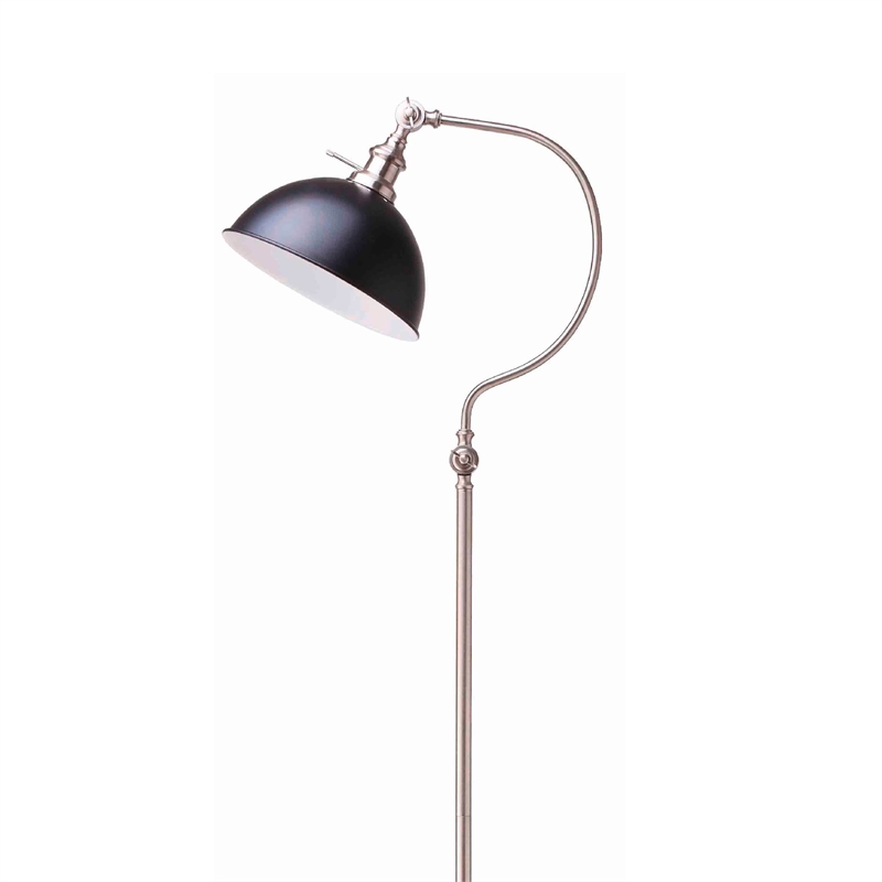 Floor Lamp- Gooseneck Arm and Adjustable Head- Nickel- Black Metal