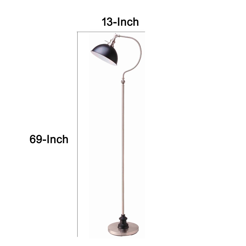 Floor Lamp- Gooseneck Arm and Adjustable Head- Nickel- Black Metal
