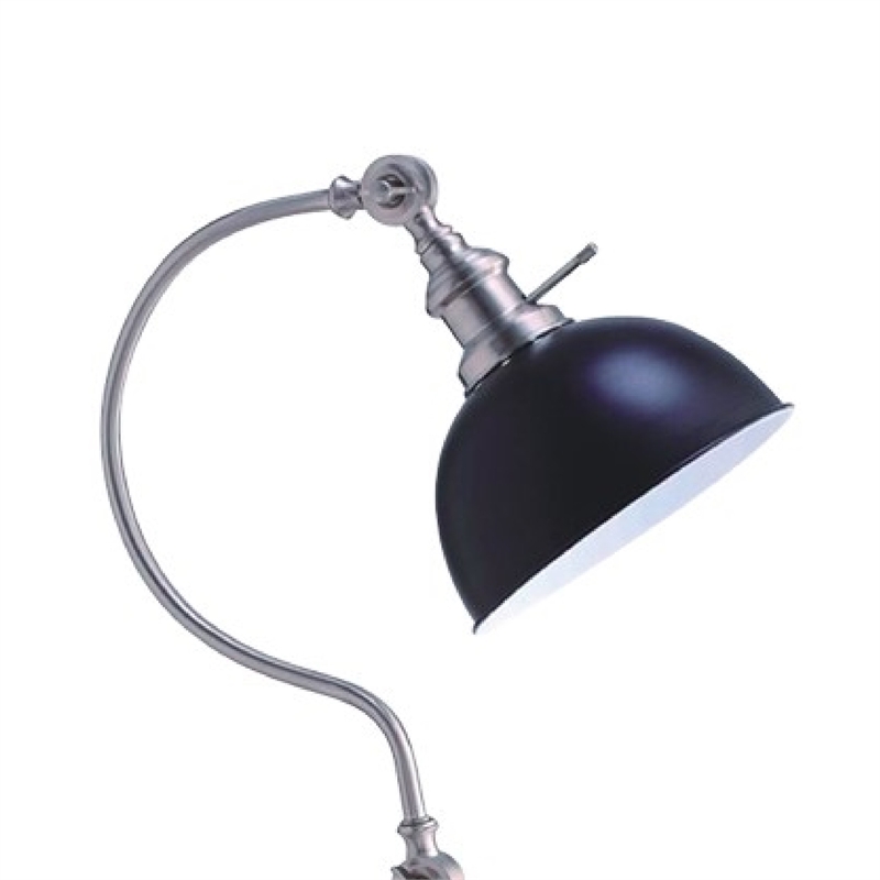 Table Lamp- Gooseneck Arm and Adjustable Head- Nickel- Black Metal
