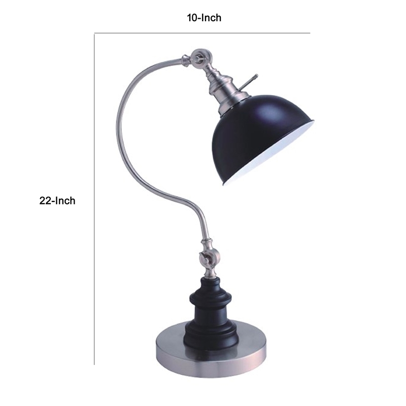 Table Lamp- Gooseneck Arm and Adjustable Head- Nickel- Black Metal