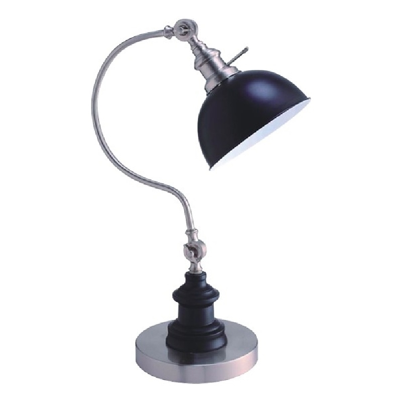 Table Lamp- Gooseneck Arm and Adjustable Head- Nickel- Black Metal