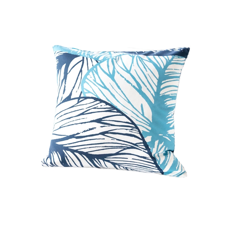 Gey Outdoor Throw Pillow Cover- Blue White Leaf Vein Pattern- 20 Inch Square