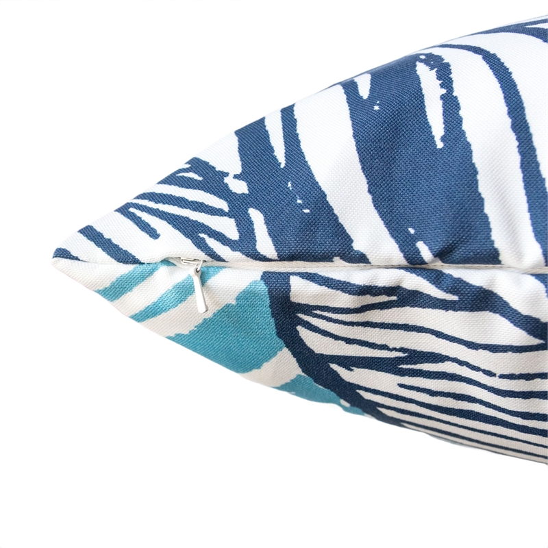 Gey Outdoor Throw Pillow Cover- Blue White Leaf Vein Pattern- 20 Inch Square