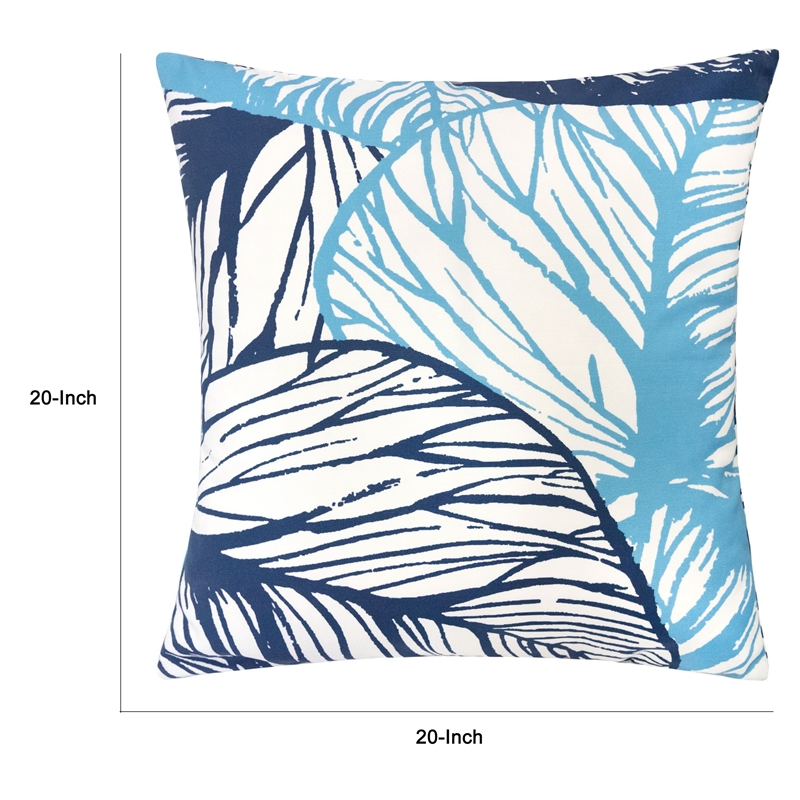 Gey Outdoor Throw Pillow Cover- Blue White Leaf Vein Pattern- 20 Inch Square