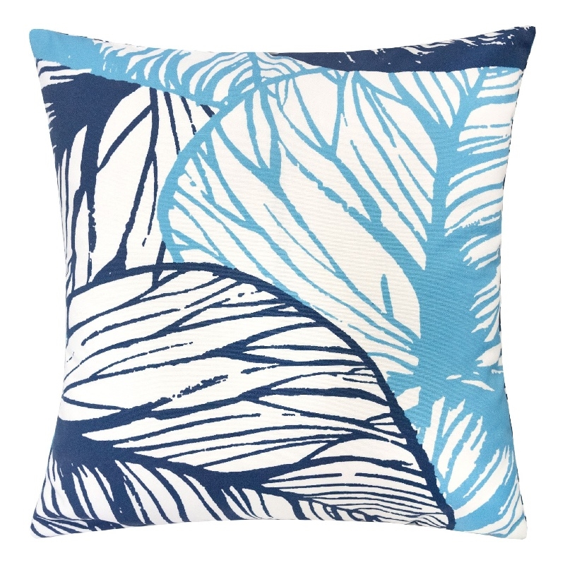 Gey Outdoor Throw Pillow Cover- Blue White Leaf Vein Pattern- 20 Inch Square