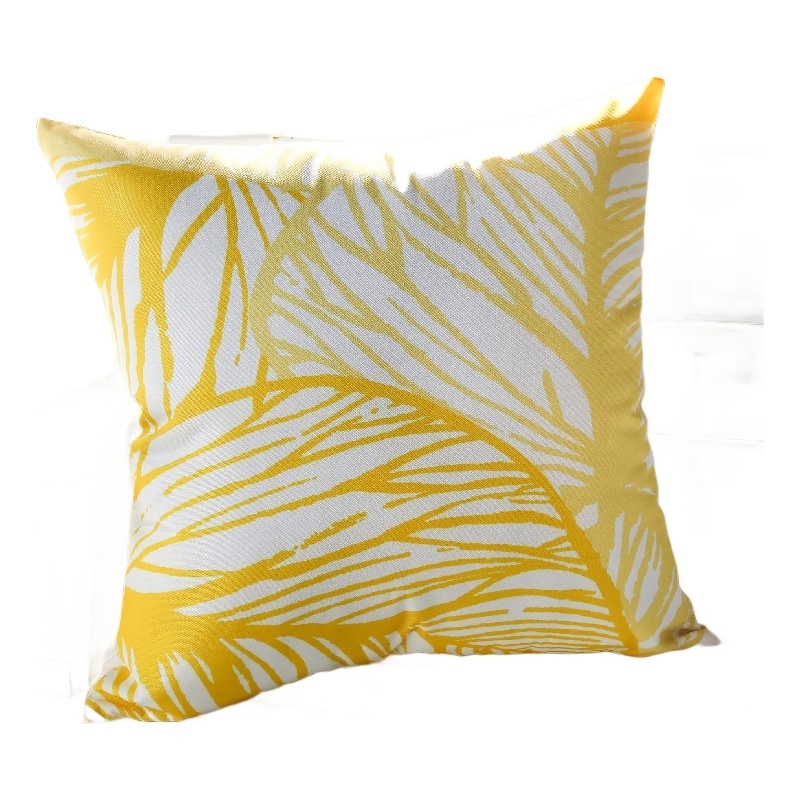 Gey Throw Pillow Cover- Outdoor Yellow Cover and White Leaf 20 Inch Square