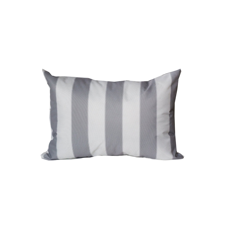 Keo Outdoor Lumbar Pillow- Wide Silver and White Horizontal Stripes- 14x20
