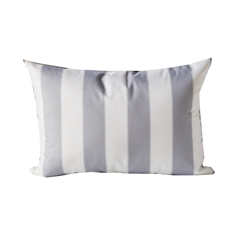 Keo Outdoor Lumbar Pillow- Wide Silver and White Horizontal Stripes- 14x20
