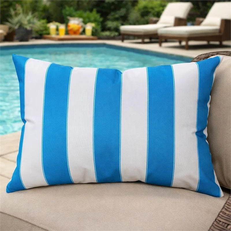Keo Outdoor Lumbar Throw Pillow Cover- Blue and White Wide Stripes- 14x20