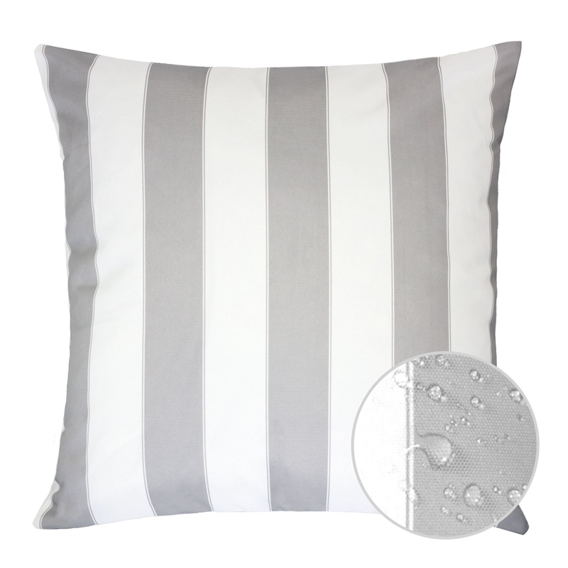 Keo Outdoor Throw Pillow Cover- Silver White Wide Stripes- 20 Inch Square