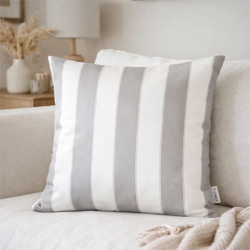Keo Outdoor Throw Pillow Cover- Silver White Wide Stripes- 20 Inch Square