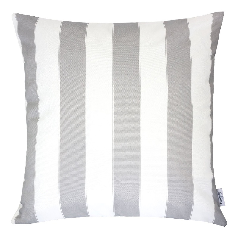 Keo Outdoor Throw Pillow Cover- Silver White Wide Stripes- 20 Inch Square