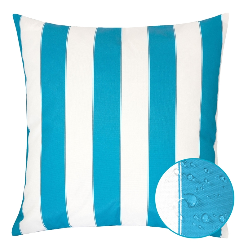 Keo Outdoor Throw Pillow- Aqua Blue- White Stripes- 20 Inch Square