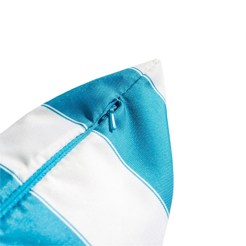 Keo Outdoor Throw Pillow- Aqua Blue- White Stripes- 20 Inch Square