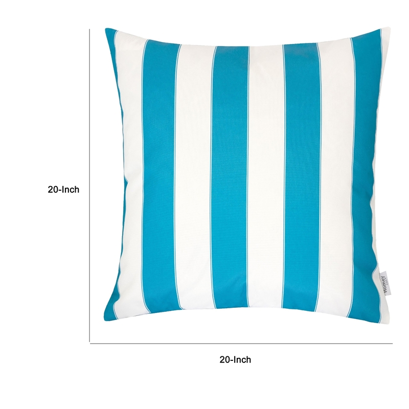 Keo Outdoor Throw Pillow- Aqua Blue- White Stripes- 20 Inch Square
