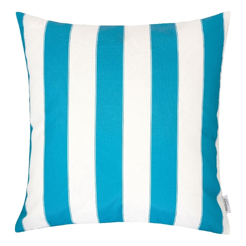Keo Outdoor Throw Pillow- Aqua Blue- White Stripes- 20 Inch Square