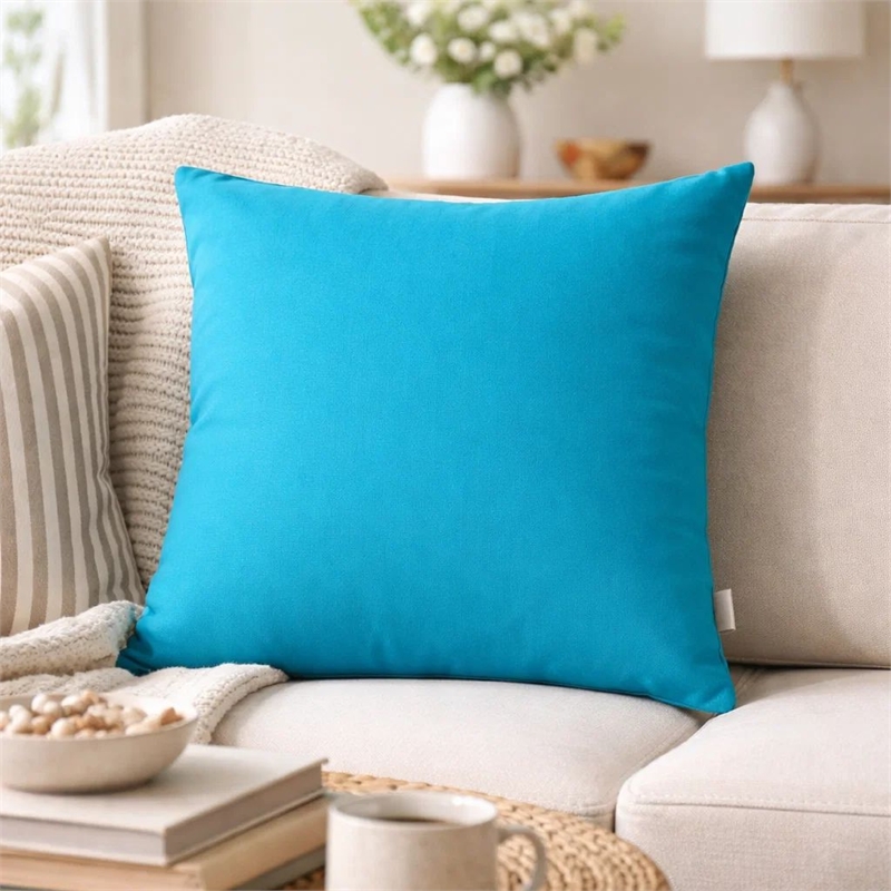 Outdoor Indoor Throw Pillow Cover- Aqua Blue Polyester- 20x20 Inch Square