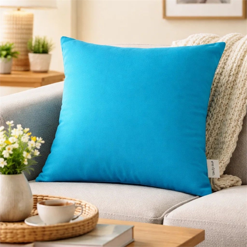 Outdoor Indoor Throw Pillow Cover- Aqua Blue Polyester- 20x20 Inch Square