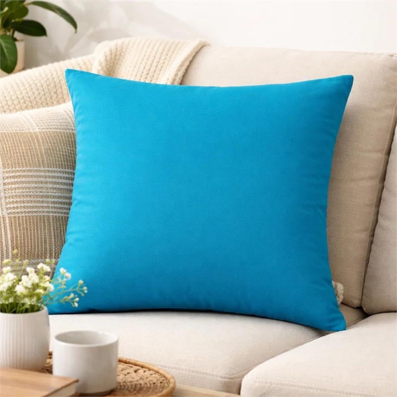 Outdoor Indoor Throw Pillow Cover- Aqua Blue Polyester- 20x20 Inch Square