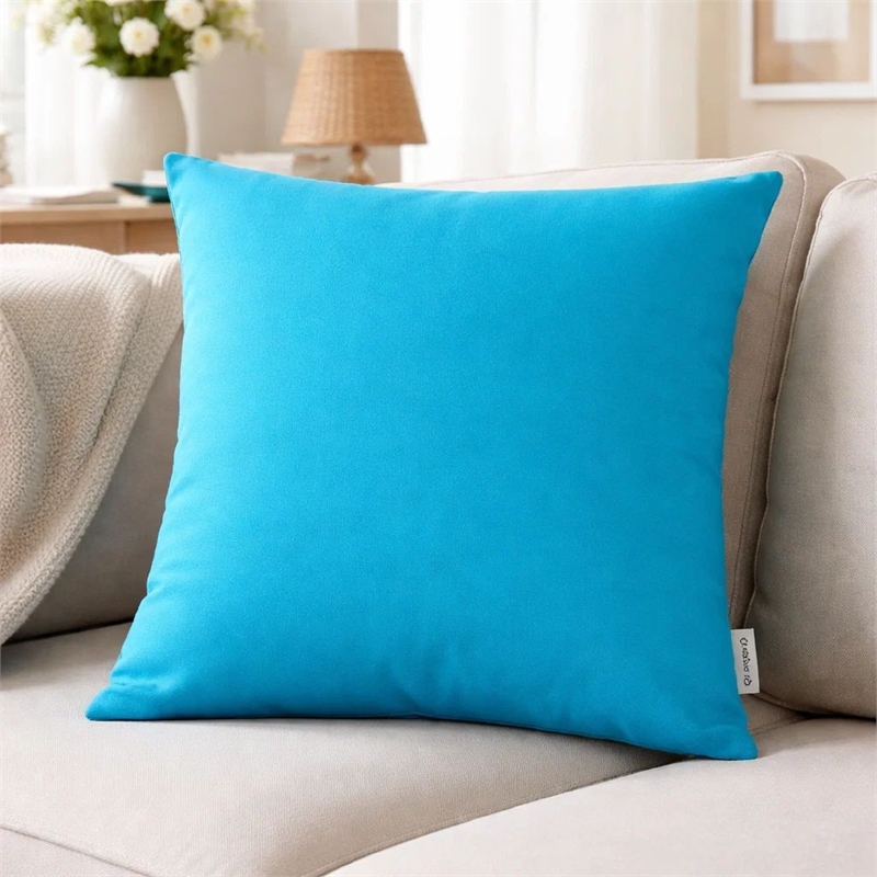 Outdoor Indoor Throw Pillow Cover- Aqua Blue Polyester- 20x20 Inch Square