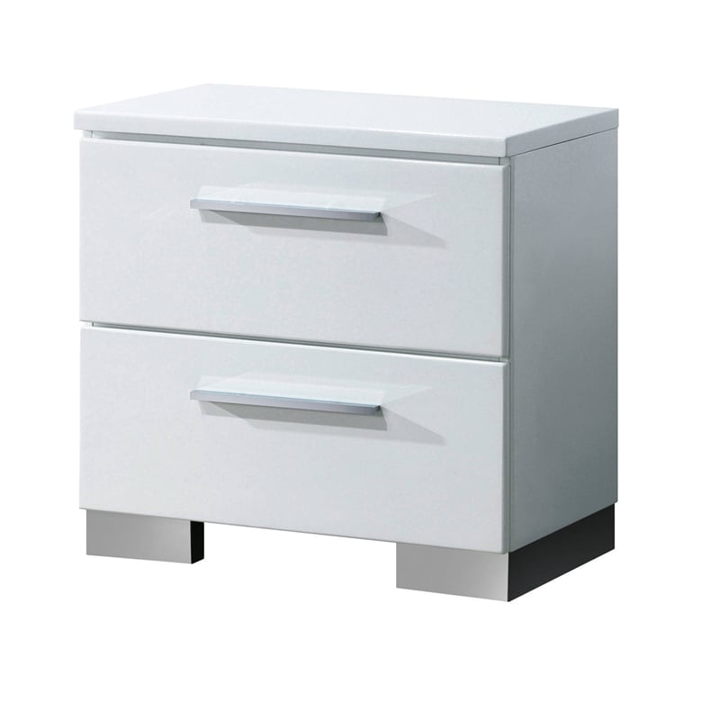 Queen Bedroom Set in White & Black Wood- 2 Piece Set with Nightstand