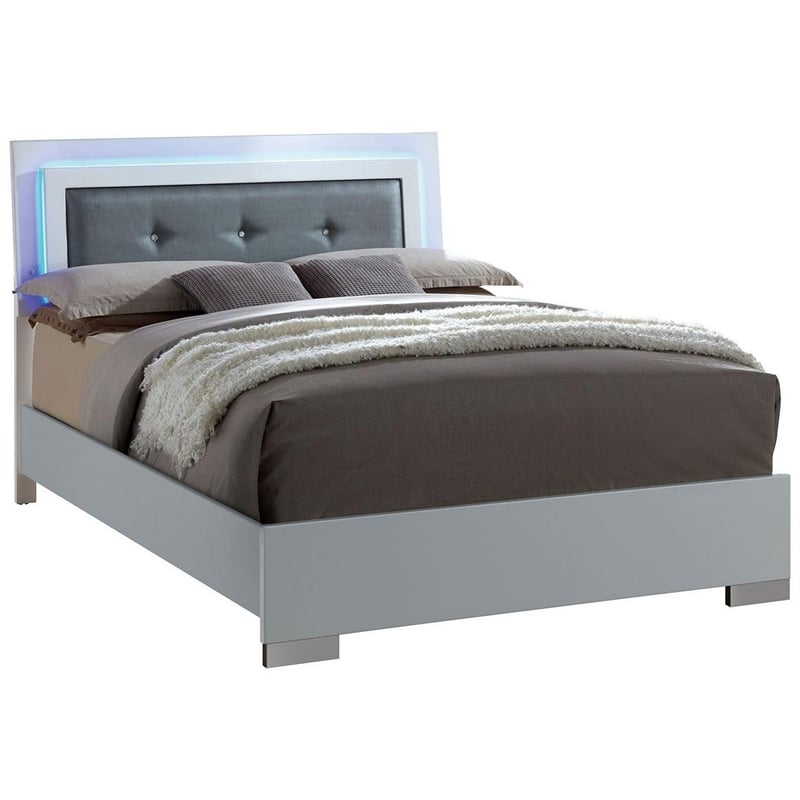 Queen Bedroom Set in White & Black Wood- 2 Piece Set with Nightstand