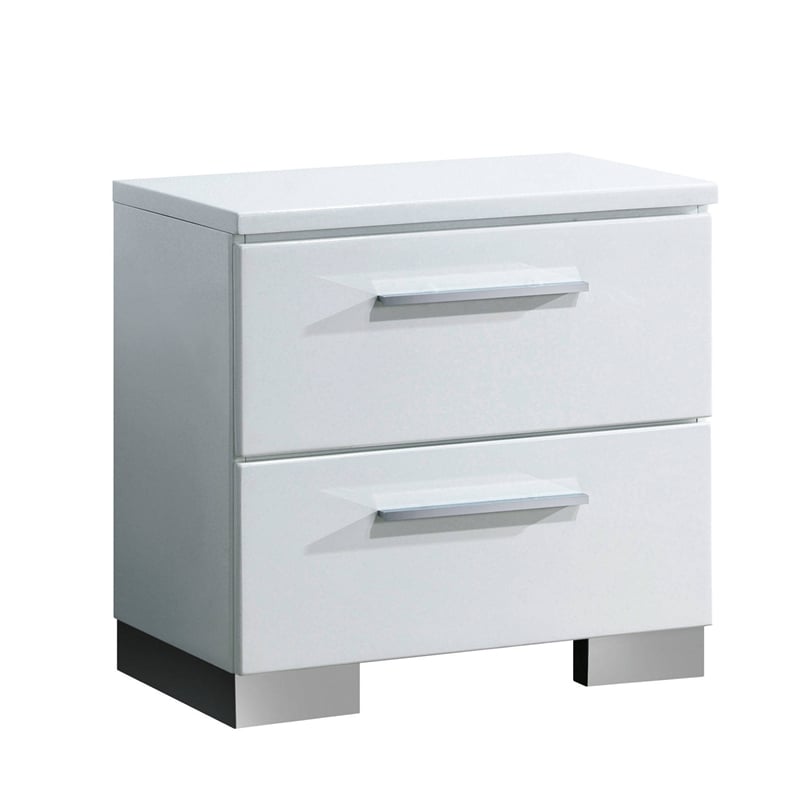 Queen Bedroom Set in White & Black Wood- 2 Piece Set with Nightstand