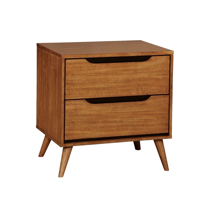 Queen Bedroom Set in Oak Brown Wood - 2 Piece Set with Nightstand