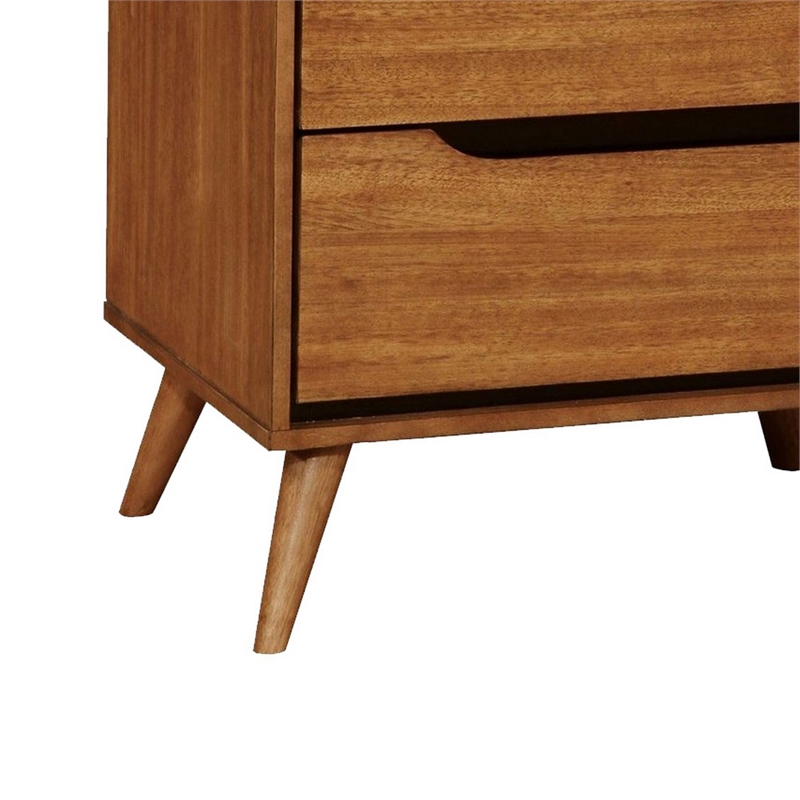 Queen Bedroom Set in Oak Brown Wood - 2 Piece Set with Nightstand