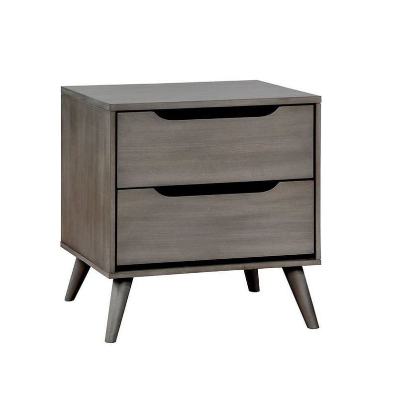 Queen Bedroom Set in Gray Wood - 2 Piece Set with Nightstand