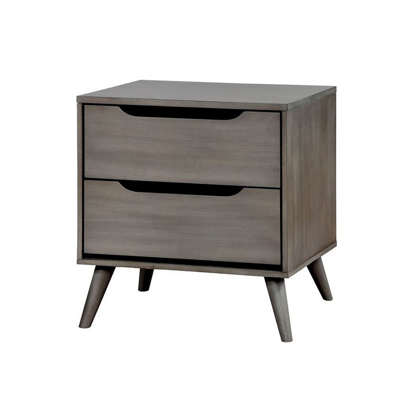 Queen Bedroom Set in Gray Wood - 3 Piece Set with 2 Nightstands