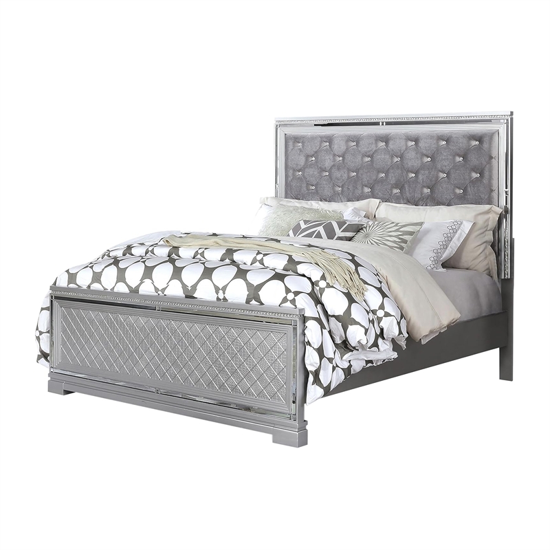 2-Piece Queen Bedroom Set - Silver Finish Bed & Matching Nightstand