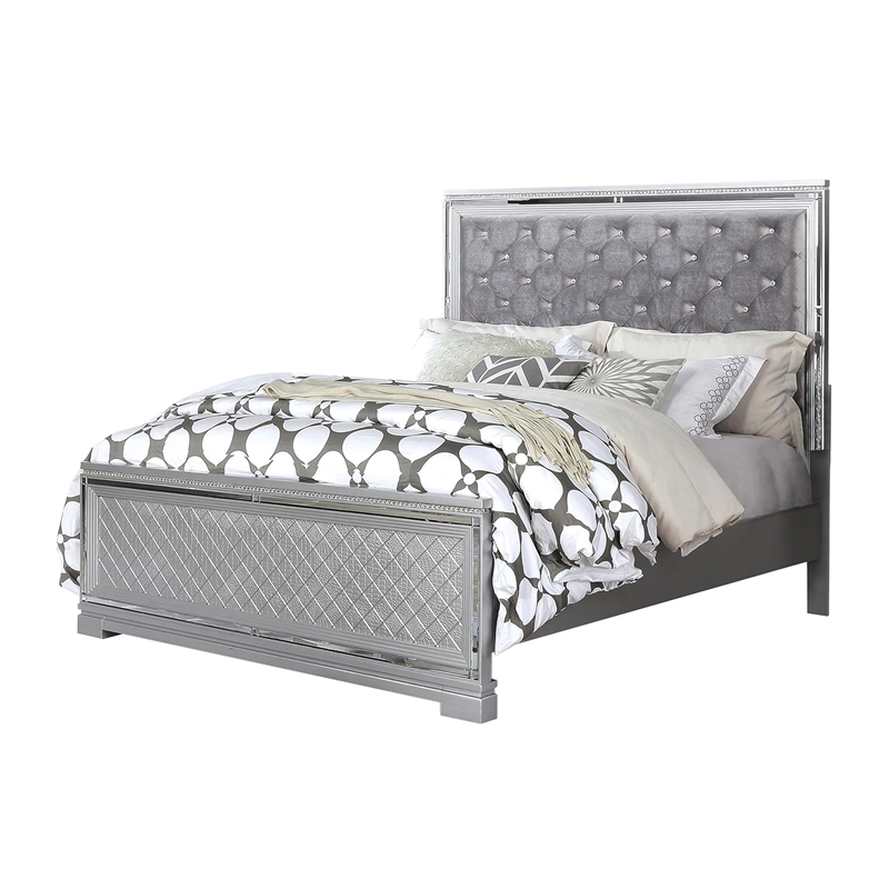 3-Piece Queen Bedroom Set - Silver Finish Bed & Matching Nightstand