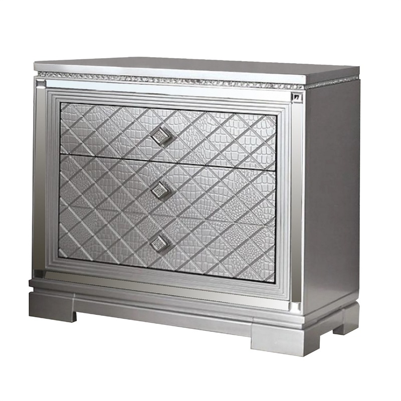 3-Piece Queen Bedroom Set - Silver Finish Bed & Matching Nightstand