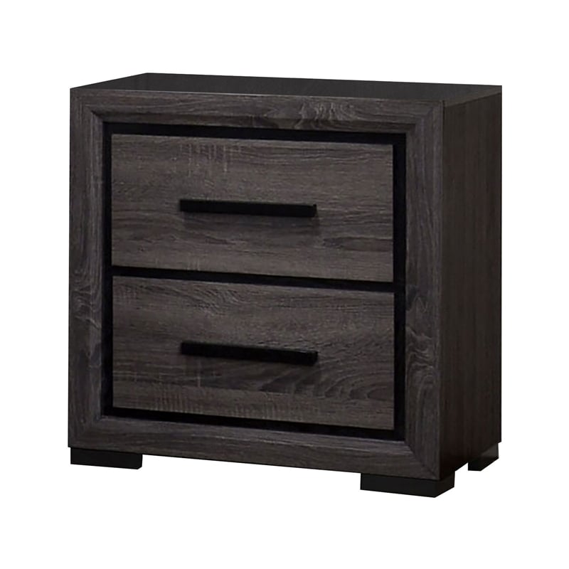 Queen Bedroom Set in Gray & Black Wood - 2 Piece Set with Nightstand