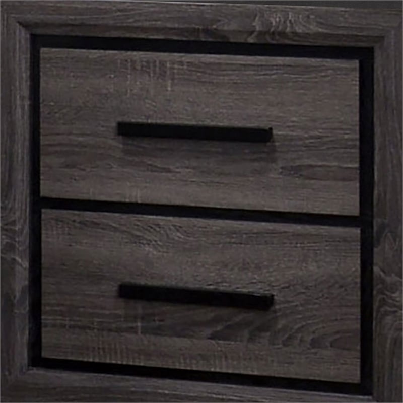 Queen Bedroom Set in Gray & Black Wood - 2 Piece Set with Nightstand