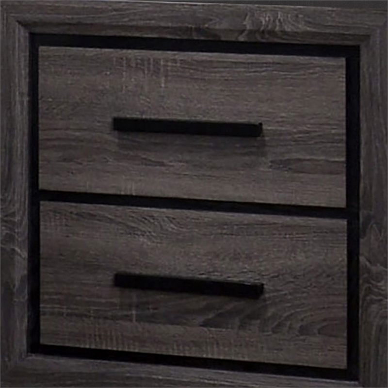 Queen Bedroom Set in Gray & Black Wood - 3 Piece Set with 2 Nightstands
