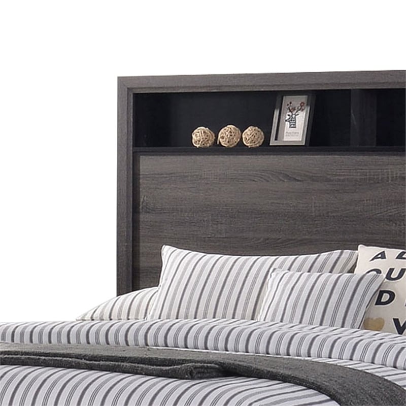 Queen Bedroom Set in Gray & Black Wood - 3 Piece Set with 2 Nightstands