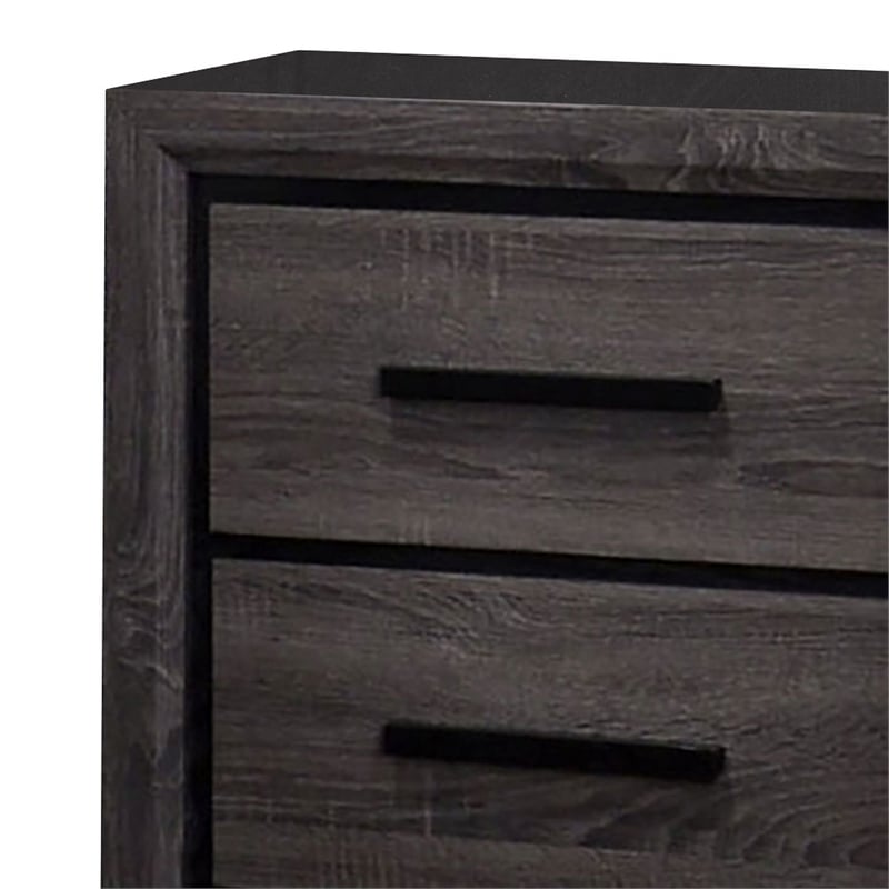 Queen Bedroom Set in Gray & Black Wood - 3 Piece Set with 2 Nightstands