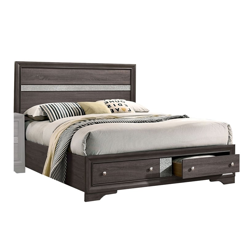 Queen Bedroom Set in Gray & Silver w Brown Wood Accent-2 Piece Set w Nightstand