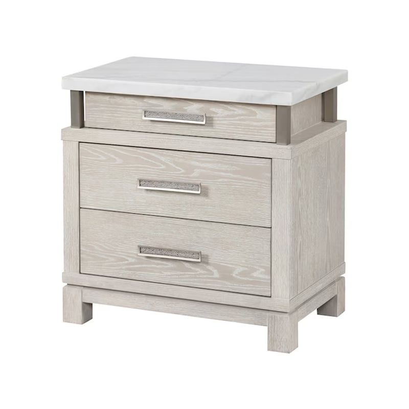 Queen Bedroom Set in Weathered Gray Wood w White Accent-2 Piece Set w Nightstand