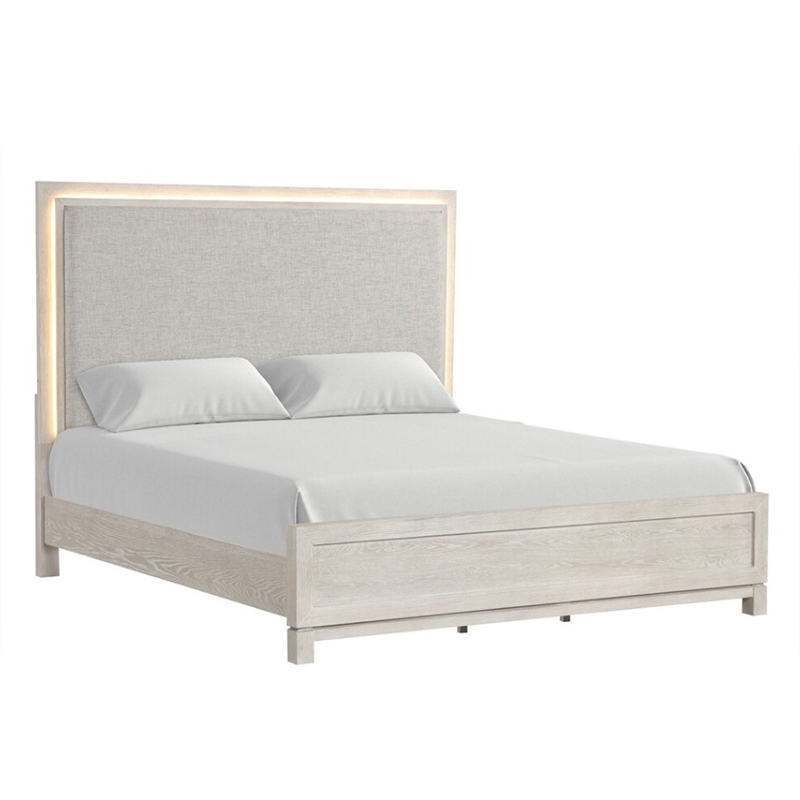 Queen Bedroom Set in Weathered Gray Wood w White Accent-2 Piece Set w Nightstand