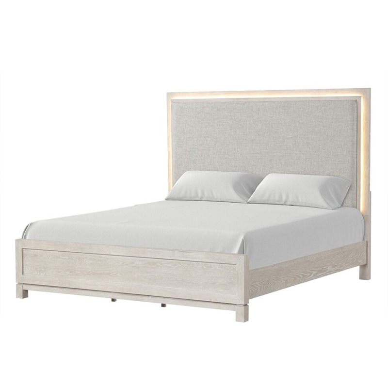 Queen Bedroom Set in Weathered Gray Wood w White Accent-2 Piece Set w Nightstand