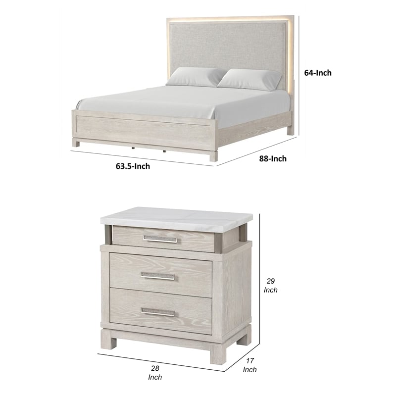 Queen Bedroom Set in Weathered Gray Wood w White Accent-2 Piece Set w Nightstand