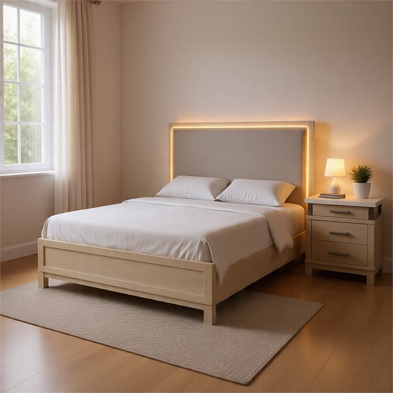 Queen Bedroom Set in Weathered Gray Wood w White Accent-2 Piece Set w Nightstand