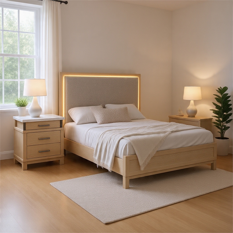 Queen Bedroom Set in Weathered Gray Wood w White Accent-2 Piece Set w Nightstand