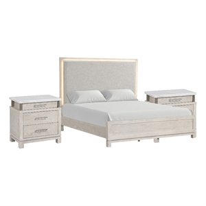 Queen Bedroom Set- Weathered Gray Wood w White Accent-3 Piece Set w 2 Nightstand