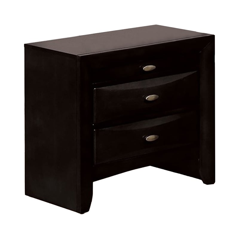 Queen Bedroom Set in Black & Nickel Wood - 2 Piece Set with Nightstand