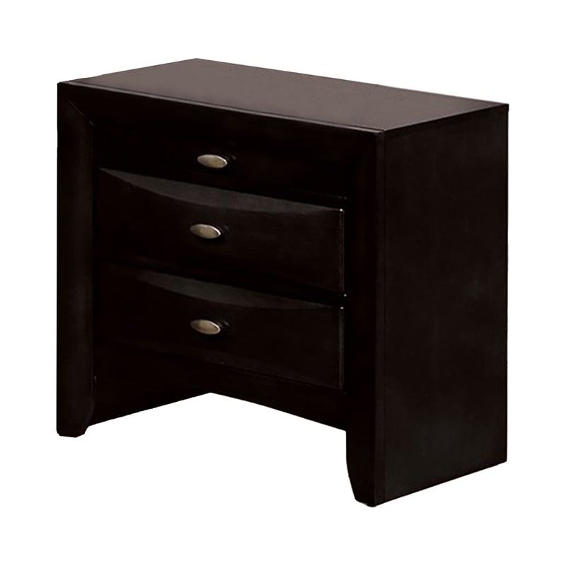 Queen Bedroom Set in Black & Nickel Wood - 2 Piece Set with Nightstand