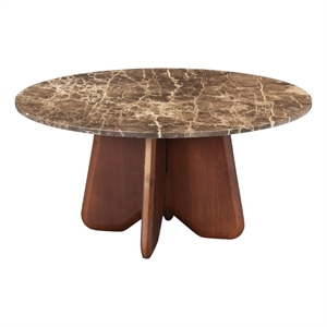 Benzara 36&quot Round Coffee Table with Spanish Emperador Marble Top in Brown